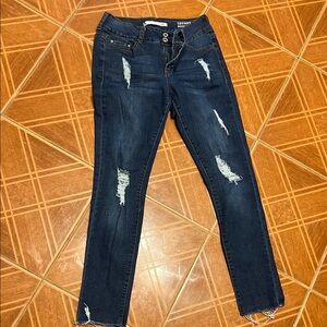 Trendy Dark Blue Distressed Jeans